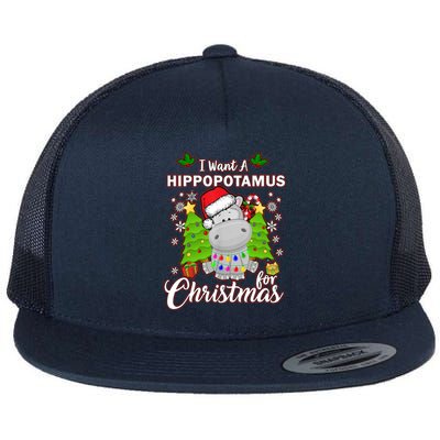 I Want A Hippopotamus For Christmas Xmas Pajama Costume Cute Gift Flat Bill Trucker Hat