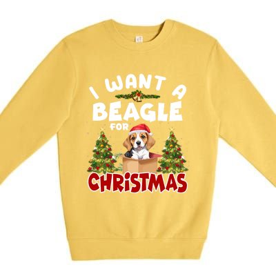 I Want A Beagle For Christmas Funny Beagle Mom Dog Lover Dad Cool Gift Premium Crewneck Sweatshirt