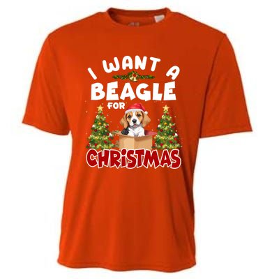 I Want A Beagle For Christmas Funny Beagle Mom Dog Lover Dad Cool Gift Cooling Performance Crew T-Shirt