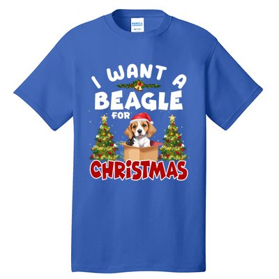 I Want A Beagle For Christmas Funny Beagle Mom Dog Lover Dad Cool Gift Tall T-Shirt