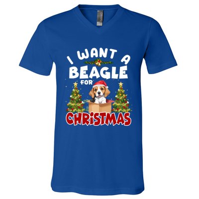 I Want A Beagle For Christmas Funny Beagle Mom Dog Lover Dad Cool Gift V-Neck T-Shirt