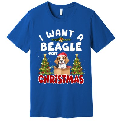 I Want A Beagle For Christmas Funny Beagle Mom Dog Lover Dad Cool Gift Premium T-Shirt