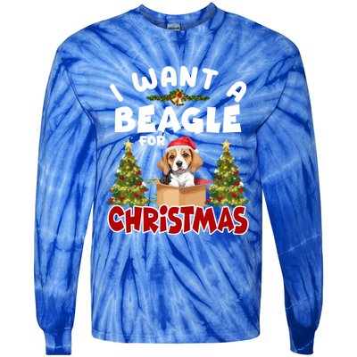 I Want A Beagle For Christmas Funny Beagle Mom Dog Lover Dad Cool Gift Tie-Dye Long Sleeve Shirt