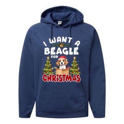 I Want A Beagle For Christmas Funny Beagle Mom Dog Lover Dad Cool Gift Performance Fleece Hoodie