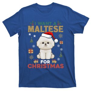 I Want A Maltese For Christmas Cute Dog Lover Family Pajama Cute Gift T-Shirt