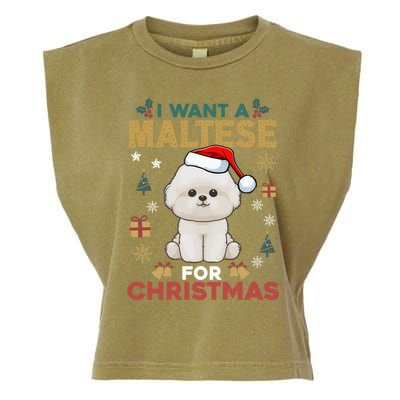 I Want A Maltese For Christmas Cute Dog Lover Family Pajama Cute Gift Garment-Dyed Women's Muscle Tee