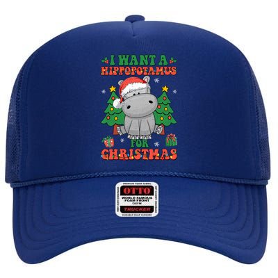 I Want A Hippopotamus For Christmas Xmas Pjs Family Matching Gift High Crown Mesh Back Trucker Hat