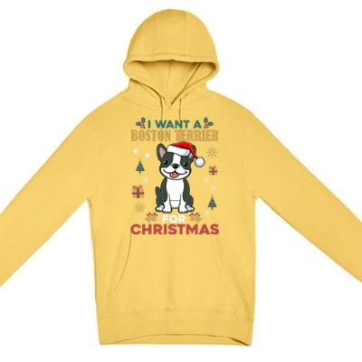 I Want A Boston Terrier For Christmas Cute Dog Lover Pajama Gift Premium Pullover Hoodie