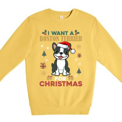 I Want A Boston Terrier For Christmas Cute Dog Lover Pajama Gift Premium Crewneck Sweatshirt