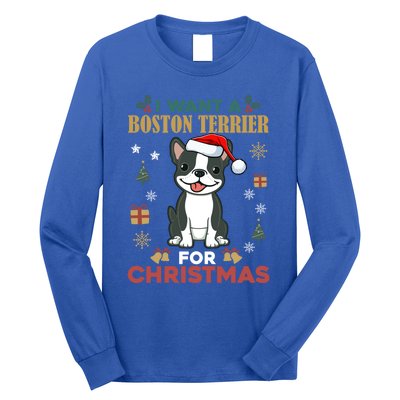 I Want A Boston Terrier For Christmas Cute Dog Lover Pajama Gift Long Sleeve Shirt