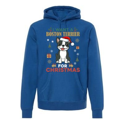 I Want A Boston Terrier For Christmas Cute Dog Lover Pajama Gift Premium Hoodie