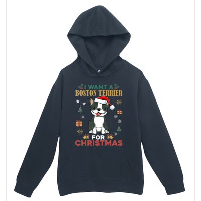 I Want A Boston Terrier For Christmas Cute Dog Lover Pajama Gift Urban Pullover Hoodie