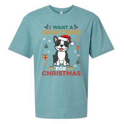 I Want A Boston Terrier For Christmas Cute Dog Lover Pajama Gift Sueded Cloud Jersey T-Shirt