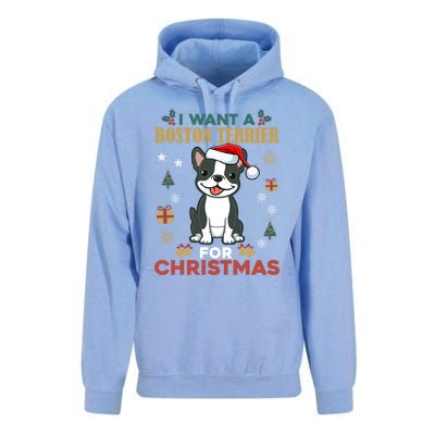 I Want A Boston Terrier For Christmas Cute Dog Lover Pajama Gift Unisex Surf Hoodie