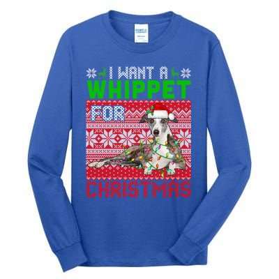 I Want A Whippet For Christmas Santa Dog Lover Owner Gift Tall Long Sleeve T-Shirt