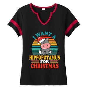 I Want A Hippopotamus For Christmas Funny Hippo Pajamas Xmas Gift Ladies Halftime Notch Neck Tee