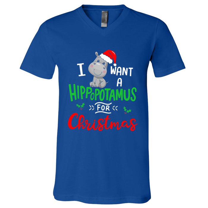 I Want A Hippopotamus For Christmas Xmas Cute Hippo Cute Cute Gift V-Neck T-Shirt