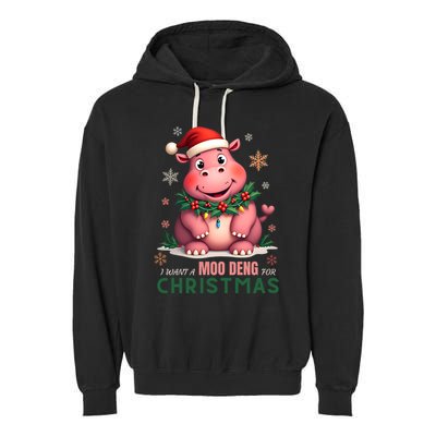 I Want A Moo Deng For Christmas Garment-Dyed Fleece Hoodie