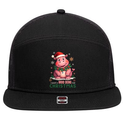 I Want A Moo Deng For Christmas 7 Panel Mesh Trucker Snapback Hat