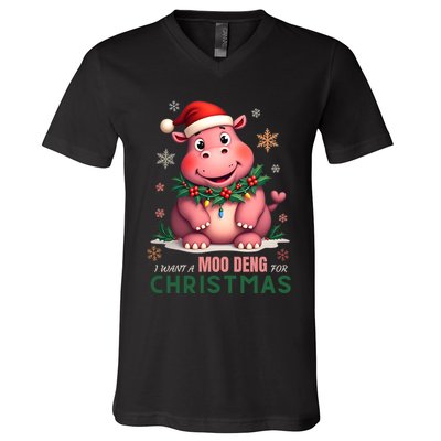 I Want A Moo Deng For Christmas V-Neck T-Shirt