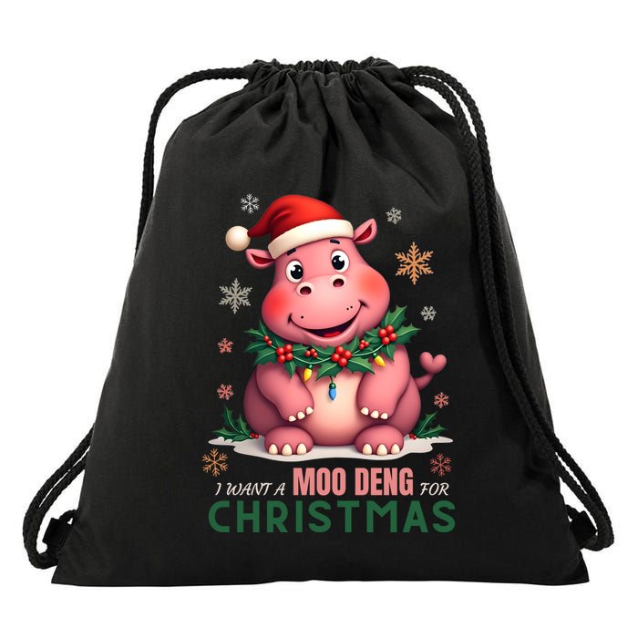 I Want A Moo Deng For Christmas Drawstring Bag