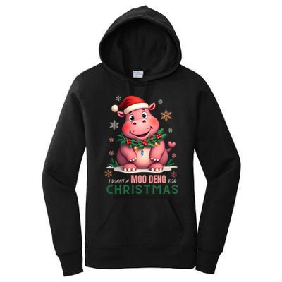 I Want A Moo Deng For Christmas Women's Pullover Hoodie