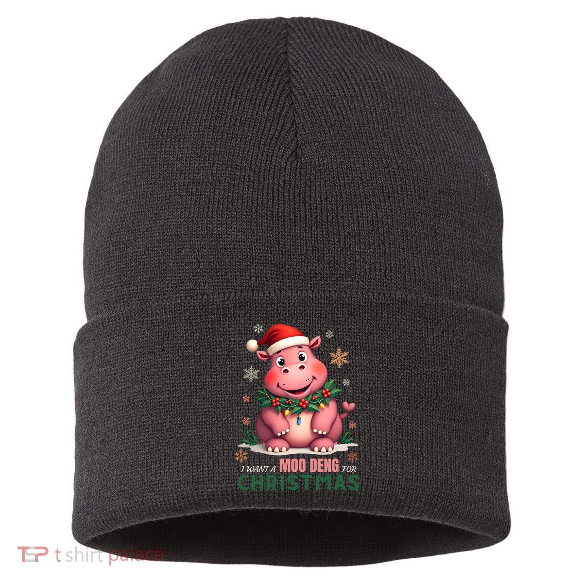 I Want A Moo Deng For Christmas Sustainable Knit Beanie