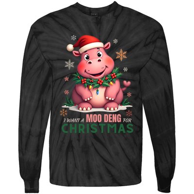 I Want A Moo Deng For Christmas Tie-Dye Long Sleeve Shirt