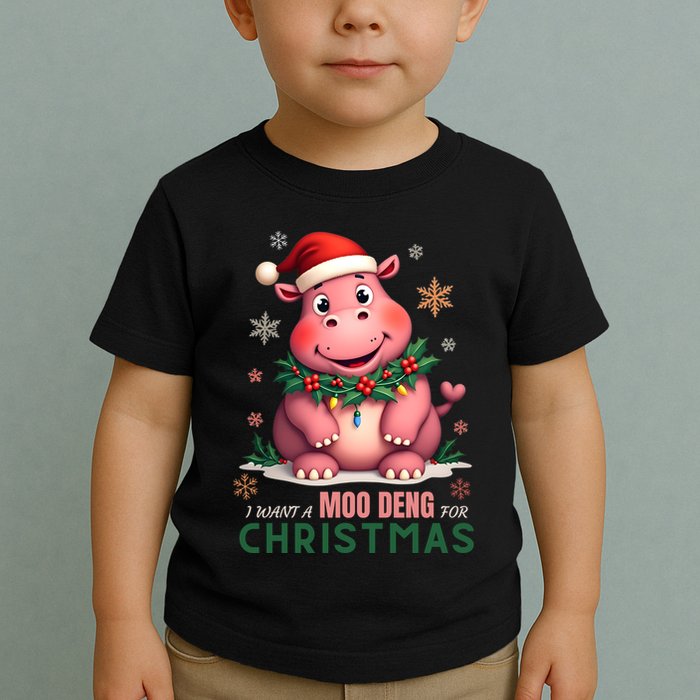 I Want A Moo Deng For Christmas Toddler T-Shirt