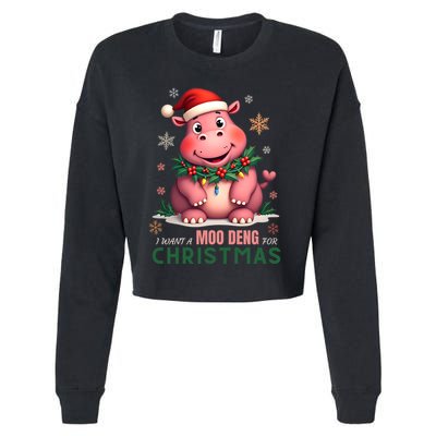 I Want A Moo Deng For Christmas Cropped Pullover Crew