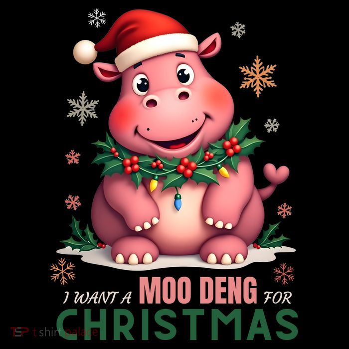 I Want A Moo Deng For Christmas Cropped Pullover Crew