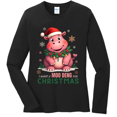 I Want A Moo Deng For Christmas Ladies Long Sleeve Shirt