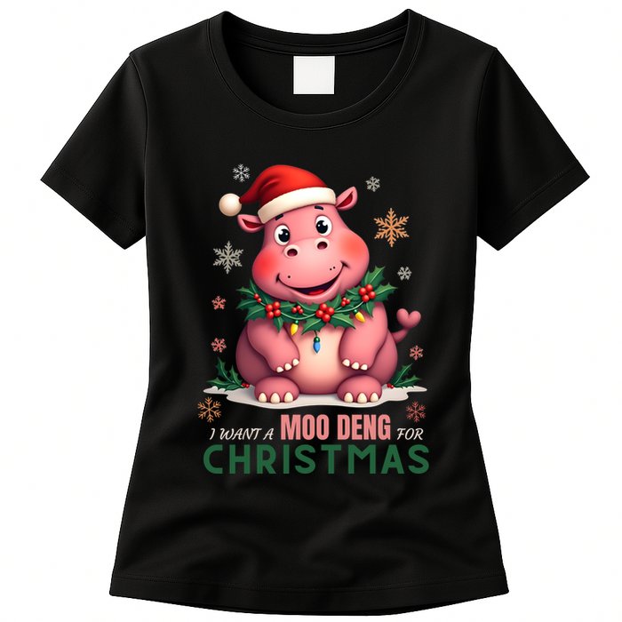 I Want A Moo Deng For Christmas Womens T-Shirt