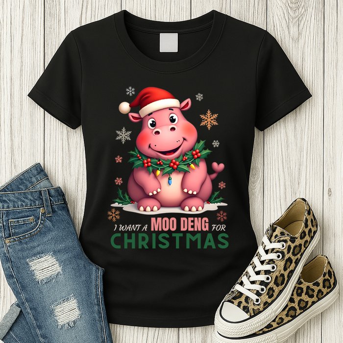 I Want A Moo Deng For Christmas Womens T-Shirt