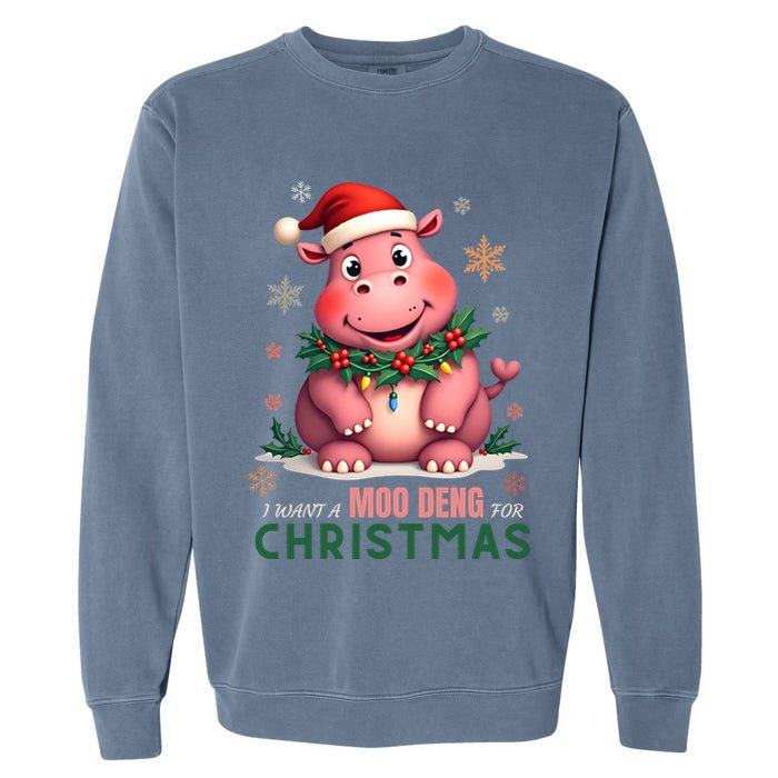 I Want A Moo Deng For Christmas Garment-Dyed Sweatshirt