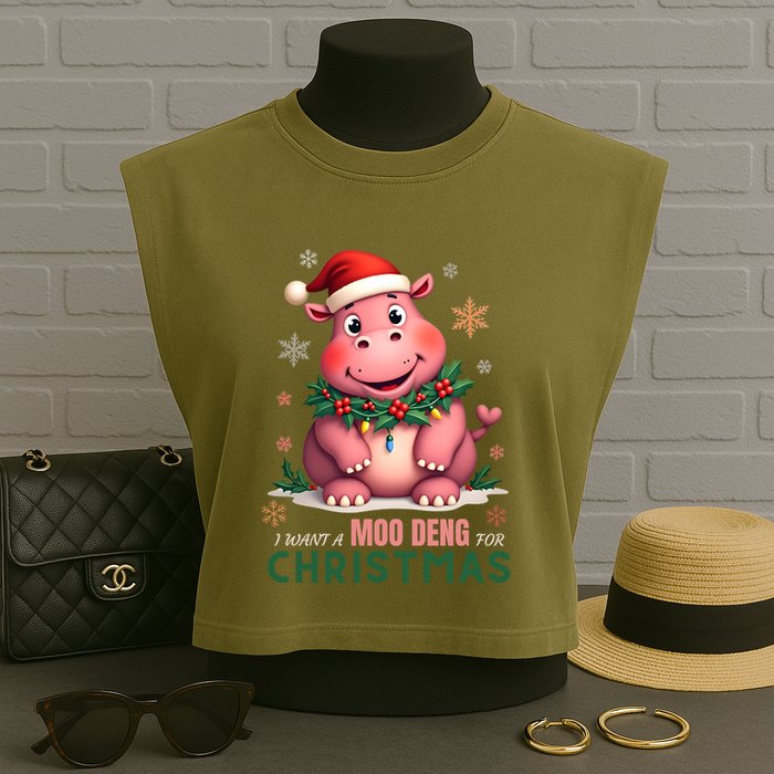 I Want A Moo Deng For Christmas Garment-Dyed Women's Muscle Tee