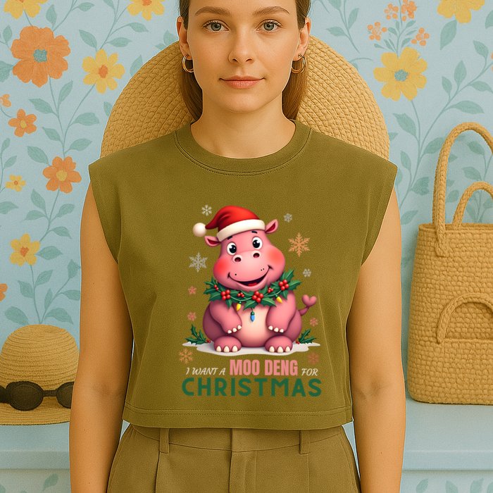 I Want A Moo Deng For Christmas Garment-Dyed Women's Muscle Tee
