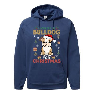 I Want A Bulldog For Christmas Cute Dog Lover Family Pajama Gift Performance Fleece Hoodie