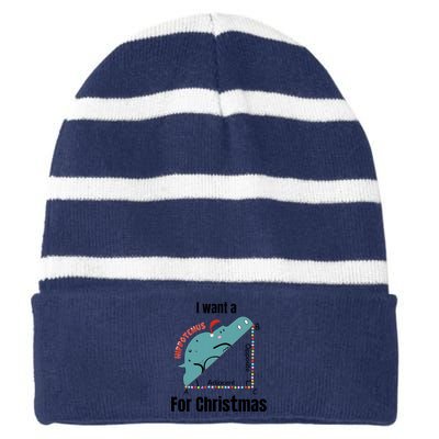 I Want A Hippopotamus For Christmas Striped Beanie with Solid Band