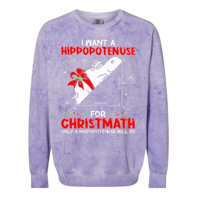 I Want A Hippopotenuse For Christmath Math Teacher Christmas Colorblast Crewneck Sweatshirt