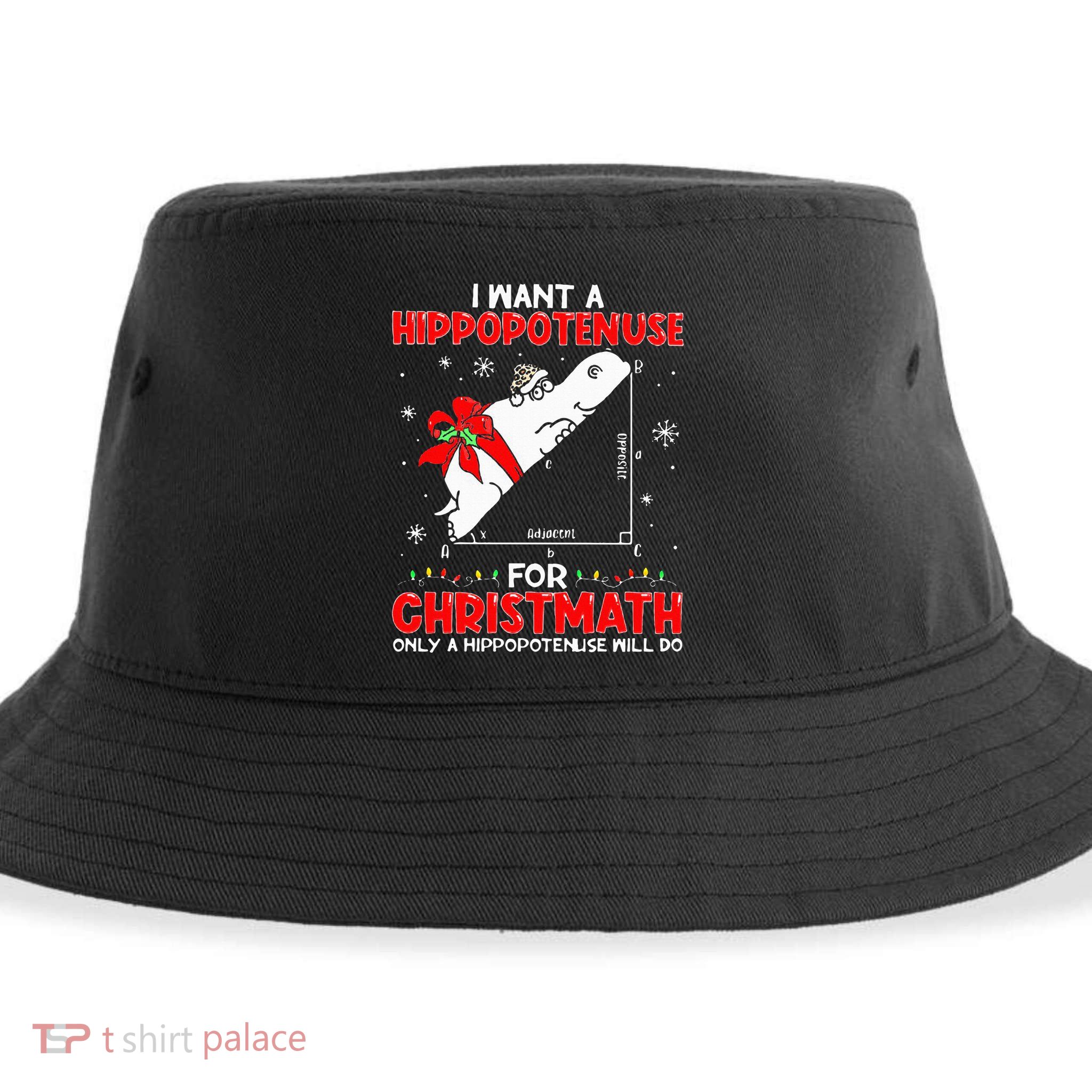 I Want A Hippopotenuse For Christmath Math Teacher Christmas Sustainable Bucket Hat