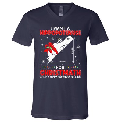 I Want A Hippopotenuse For Christmath Math Teacher Christmas V-Neck T-Shirt