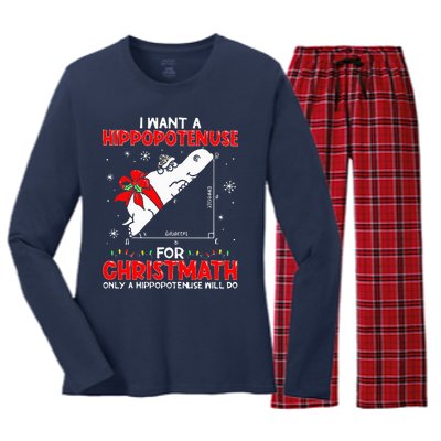 I Want A Hippopotenuse For Christmath Math Teacher Christmas Women's Long Sleeve Flannel Pajama Set 