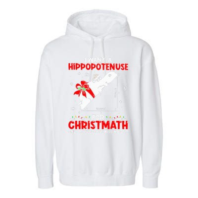 I Want A Hippopotenuse For Christmath Math Teacher Christmas Garment-Dyed Fleece Hoodie