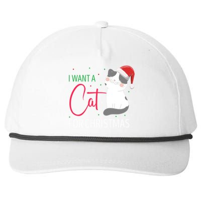 I Want A Cat For Christmas Cute Kitten Cat Lover Present Gift Snapback Five-Panel Rope Hat