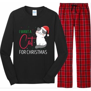 I Want A Cat For Christmas Cute Kitten Cat Lover Present Gift Long Sleeve Pajama Set