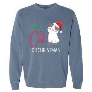 I Want A Cat For Christmas Cute Kitten Cat Lover Present Gift Garment-Dyed Sweatshirt