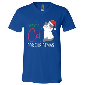 I Want A Cat For Christmas Cute Kitten Cat Lover Present Gift V-Neck T-Shirt