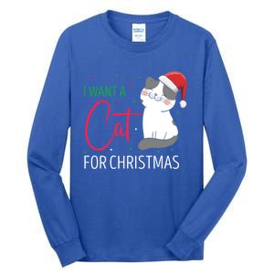 I Want A Cat For Christmas Cute Kitten Cat Lover Present Gift Tall Long Sleeve T-Shirt