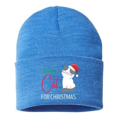 I Want A Cat For Christmas Cute Kitten Cat Lover Present Gift Sustainable Knit Beanie